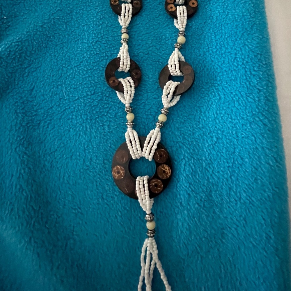 EUC wood and beaded long necklace
